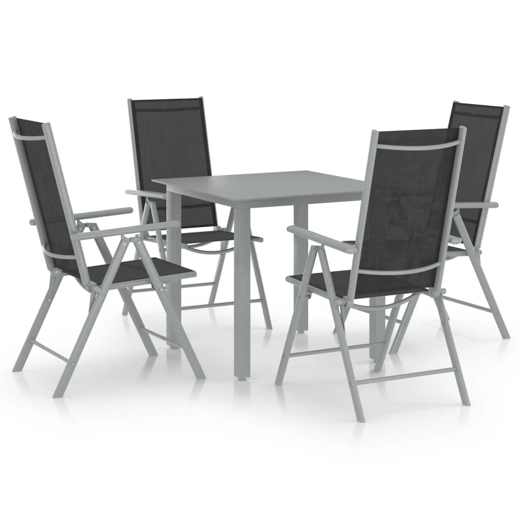 Meble, meble ogrodowe, zestawy mebli ogrodowych, 5-częściowy zestaw ogrodowy do jadalni aluminium srebrny i czarny