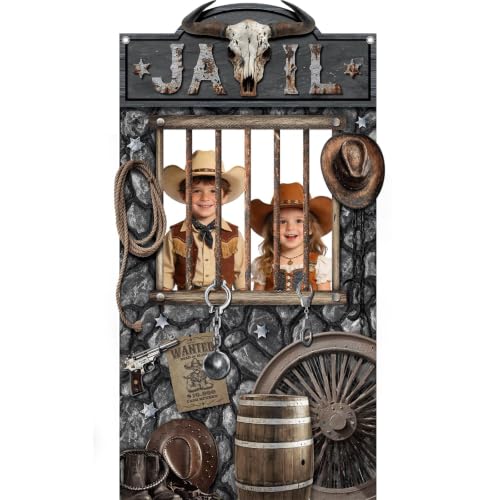 Western Jail Backdrop Western Party Decoration Cowboy Photo Prop（Stone）
