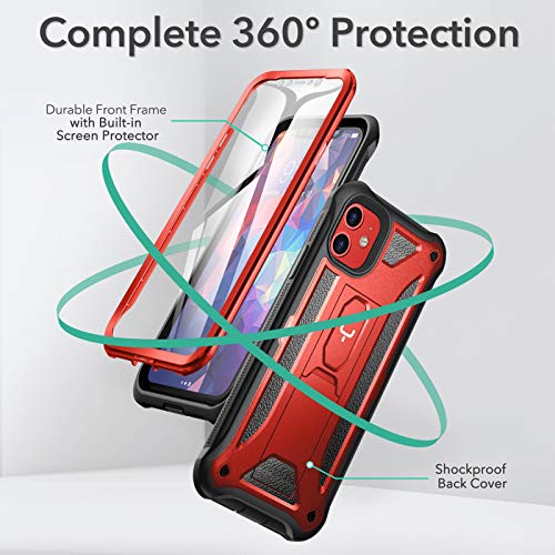 Youmaker Designed For Iphone 11 Case, Heavy Duty Protection Kickstand With Built-In Screen Protector Shockproof Cover For Iphone 11 6.1 Inch-Red/Bk #TOP4