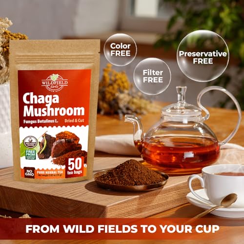 Image of 50 Bags Chaga Tea Chaga Mushroom Tea Herbal (Inonotus Obliquus) - 50 Count 1.5g Bags Herb