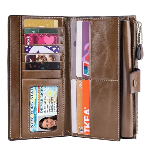 Image of Itslife Women's RFID Blocking Large Capacity Luxury Wax Genuine Leather Clutch Wallet Ladies Card holder