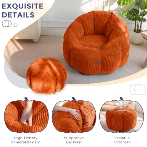 Image of MAXYOYO Bean Bag Chair with Ottoman, Giant Pumpkin Lounge Chair for Adults