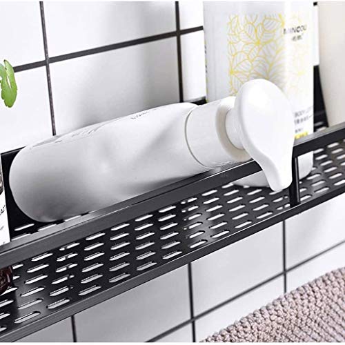 Estante de baño con toallero negro para organizar sin taladrar azulejos 4