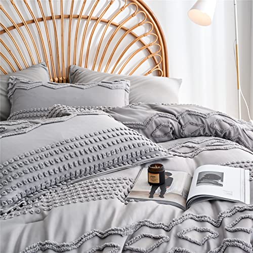 Kakijumn QUEEN Grey 7-Piece Bohemian Geometric Tufted Comforter Set thumb #3
