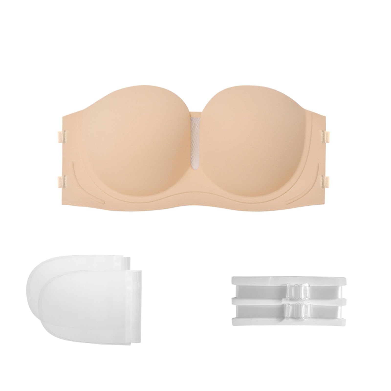 Strapless Bra for Women Non Slip Push Up Underwire Comfortable Lift Hold Down Invisible Bandeau, Beige, S