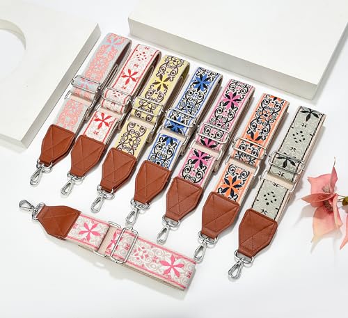 Image of LEMEDE Purse Strap,2 inch Leather End Shoulder Strap Adjustable Replacement,Retro Jacquard Multi-pattern Crossbody Bag Straps