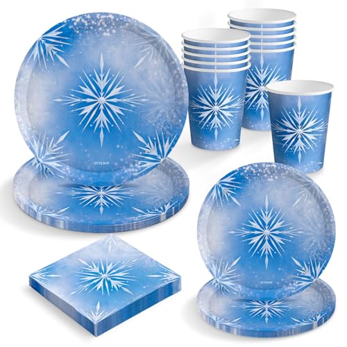OH YEAH - Kit louça descartável princesa gelo festa de aniversário 6 pessoas - 42 peças - pratos, copos e guardanapos descartáveis - decoração louça de aniversário infantil temático - kit mesa