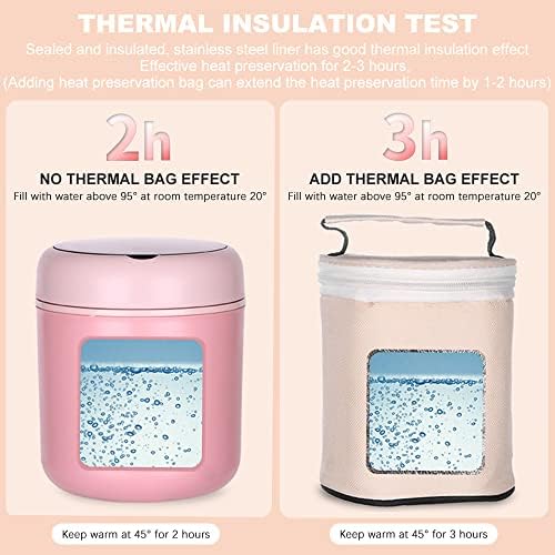 RoxNvm Insulated Food Container, Food Flask, Breakfast Pot, Lunch Pot, Cereal Cup, Stainless Steel Soup Food Container With Spoon, Keep Warm, Leak-Proof, BPA Free, for Work, Travel, Picnic (Pink)