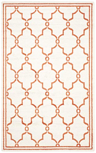 SAFAVIEH Amherst Collection Area Rug - 5'3" x 8', Beige & Orange, Trellis Design, Non-Shedding & Easy Care, Ideal for High Traffic Areas in Living Room, Bedroom (AMT414F)