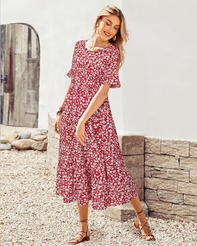 Image of STYLEWORD Womens Summer Casual Short Sleeve Flowy Midi Beach Dress