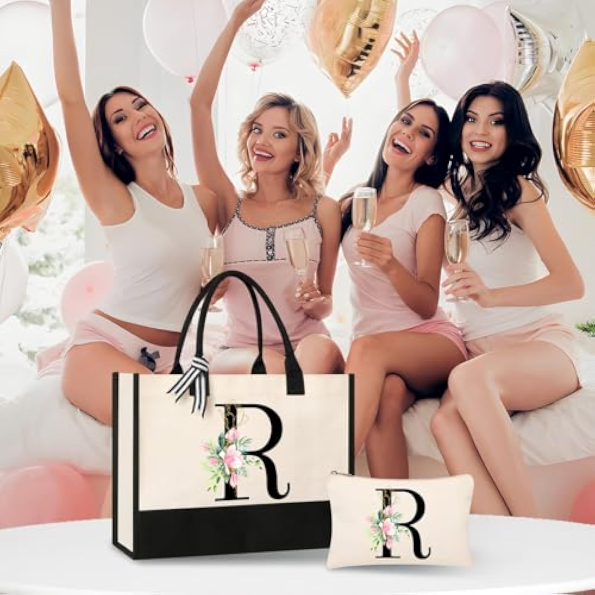 Personalized Initial Canvas Beach Bag, Makeup Pouch