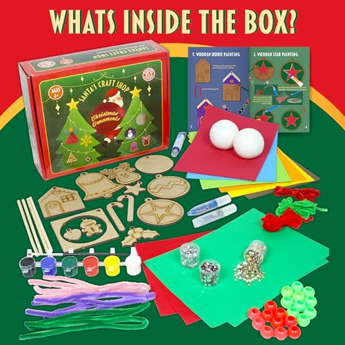 Image of Butterfly EduFields Santa's Craft Shop Christmas Activity Kit | Holiday Arts & Crafts Set for Kids Ages 4+ | Make 20+ Ornaments with Wood Painting, Bead Crafts & Gem Art | Creative DIY Christmas Decoration Kit