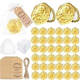 Woanger 36 Set Rose Compact Mirrors Bulk Wedding Favors Including Rose Shape Mirrors and Thank You Tags Jute Twine with White Organza Bag for Quinceanera Wedding Party Guests Souvenir Gift(Gold)