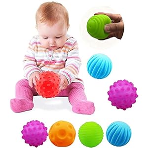 4 babyballen, baby sensorische ballen 3 tot 12 maanden, Squeezy Bouncy Fidget speelgoed, baby sensorisch speelgoed…