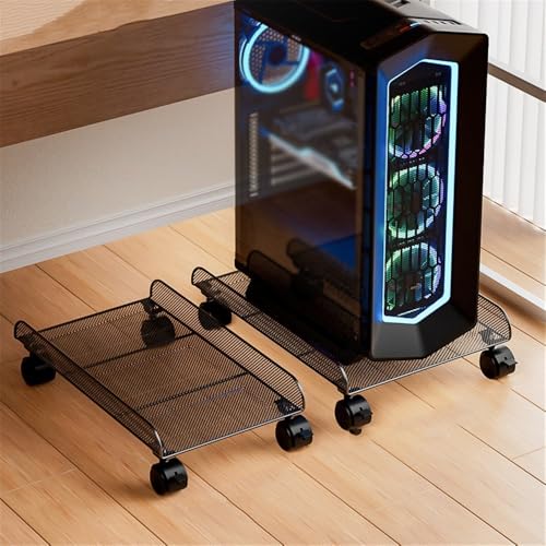 Soporte ajustable para CPU con ruedas bloqueables, soporte metálico para monitor y PC, usado bajo escritorio, negro miniatura 6
