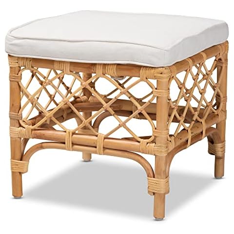 Baxton Studio Orchard Fabric Ottoman, White and Natural Brown (203-12585-HiT) Cover