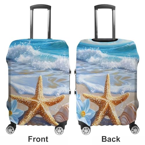 Ocean Waves Shells And Starfish Travel Luggage Cover Suitcase Protector Baggage Covers for Men Women XL3