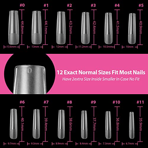 Image of UNA GELLA Full Square Gel Fake Nails Pre-file 120pcs Press On Nails XXL No C Curve Extra Long Nail Tips Clear Long Flat Nail Tips Tapered Square Soft Gel Tips