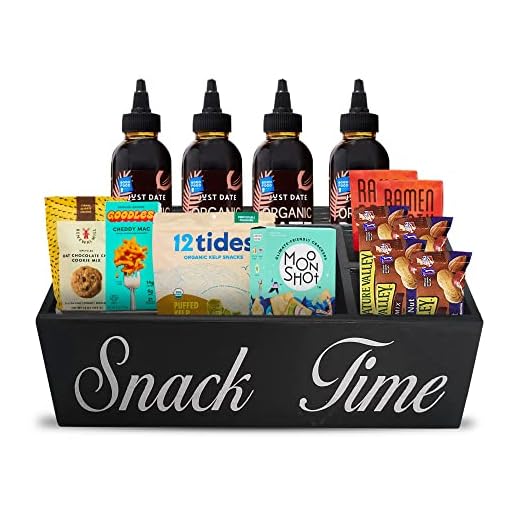 SupplyRealm "Snack Time" Snack Organizer for Pantry - Wooden Snack Storage for Chips, Candy, Food Display - Large 4-Compartment Snack Tray - Movie Room Decor, Home Theater Accessories - 3.7x8.3x12.8"