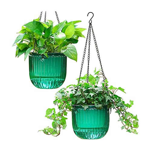 CosyCaya Paquete de 2 Macetas de Autorriego para Colgar en Interiores, Cesta para Colgar Al Aire Libre de 6,5 Pulgadas (Esmeralda)