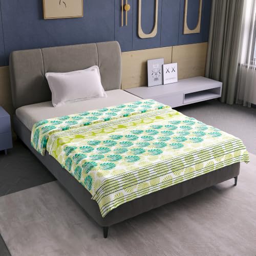 Image of Divine Casa Glace Cotton 120 GSM Reversible Lightweight Printed Single Bed AC Dohar Blanket Quilt - Yellow and Blue| TC - 120