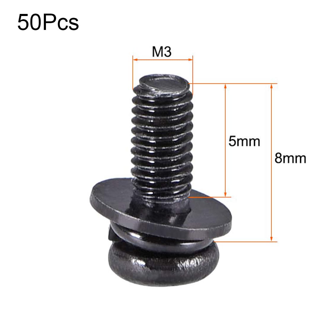 TA-VIGOR 50pcs M3 x 8mm Phillips Pan Head Machine Screws Bolts with Spring and Plain Washers - Image 2