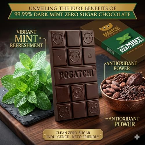 Image of BOGATCHI 99% Dark Chocolate| Mint | Real Cocoa Intense Dark Chocolate, 60gm