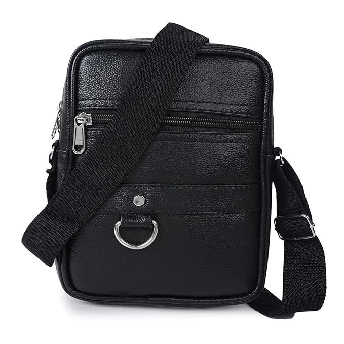 fashion link Leather Men's Sling Bag, Black-picture-56