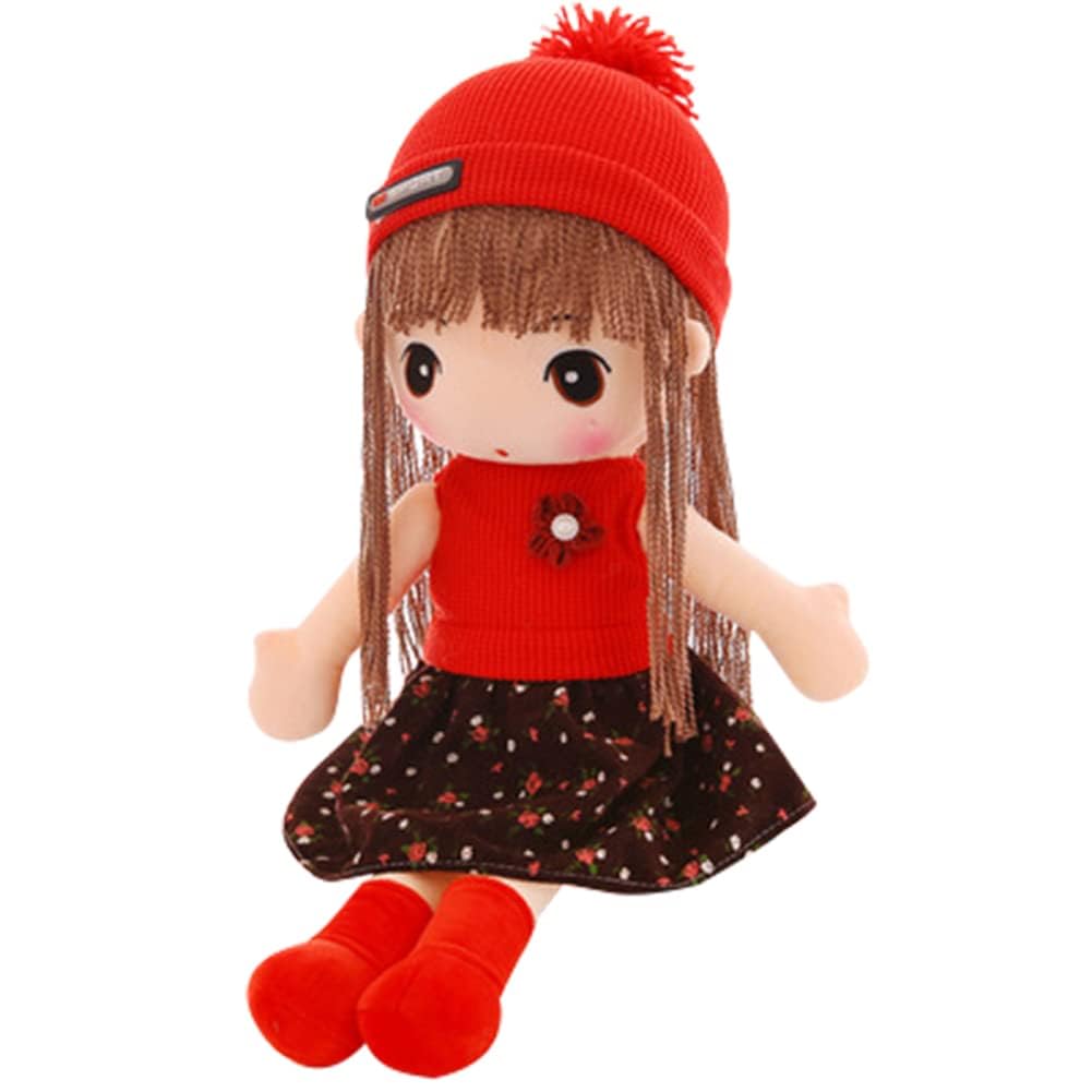 Streamzio Cute and Soft Rag Doll with Unremovable Cloths and Hat, Kawaii Ragdoll Pretty Princess Doll for Birthday, Christmas, Home Decor (Red - 45cm)