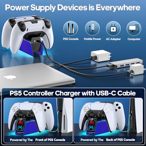 Image of Controller Charger Station Compatible with Play 5 Faceplates Edge & Dual Controller, 9 Lightings P 5 Accessories Charging Station, P 5 Dock Stand with LED Indicator & On-Off Switch, Cobalt Blue for PlayStation Consoles