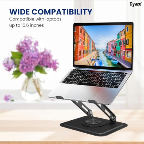 Image of 360 Rotating Laptop Stand Height & Angle Adjustable Tabletop Riser | Foldable Metal Design with Anti-Slip Pad | Compatible for MacBook Air /Pro, Dell, HP, Lenovo & Laptops upto 15.6 inch (Black)
