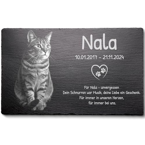 Grabstein für Hunde & Katzen personalisierter Schiefer-Tiergrabstein mit Bild & eigenem Text wetterfeste Gedenktafel für Haustiere Erinnerung an Hund oder Katze Tiergrab Deko - 30x20 cm