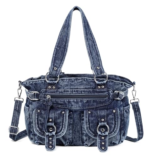 YeFine Bolsas de ombro casuais jeans lavadas alça superior bolsas femininas Hobo bolsas femininas e bolsas de mão, Azul - 1, Large