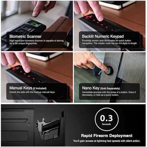 VAULTEK Slider Series Rugged Smart Handgun Safe Quick Auto-Open Sliding Door Pistol Safe with Biometric Scanner, Live Alerts, and Mounting Plate (Biometric + ViSN WiFi)