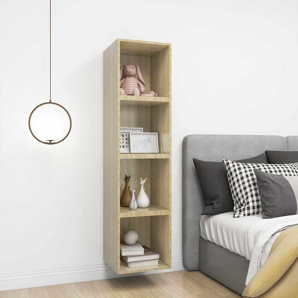 Set di 4 armadi da parete in legno di rovere Sonoma, 37 x 37 x 37 cm, mensole sospese per soggiorno, camera da letto, cucina