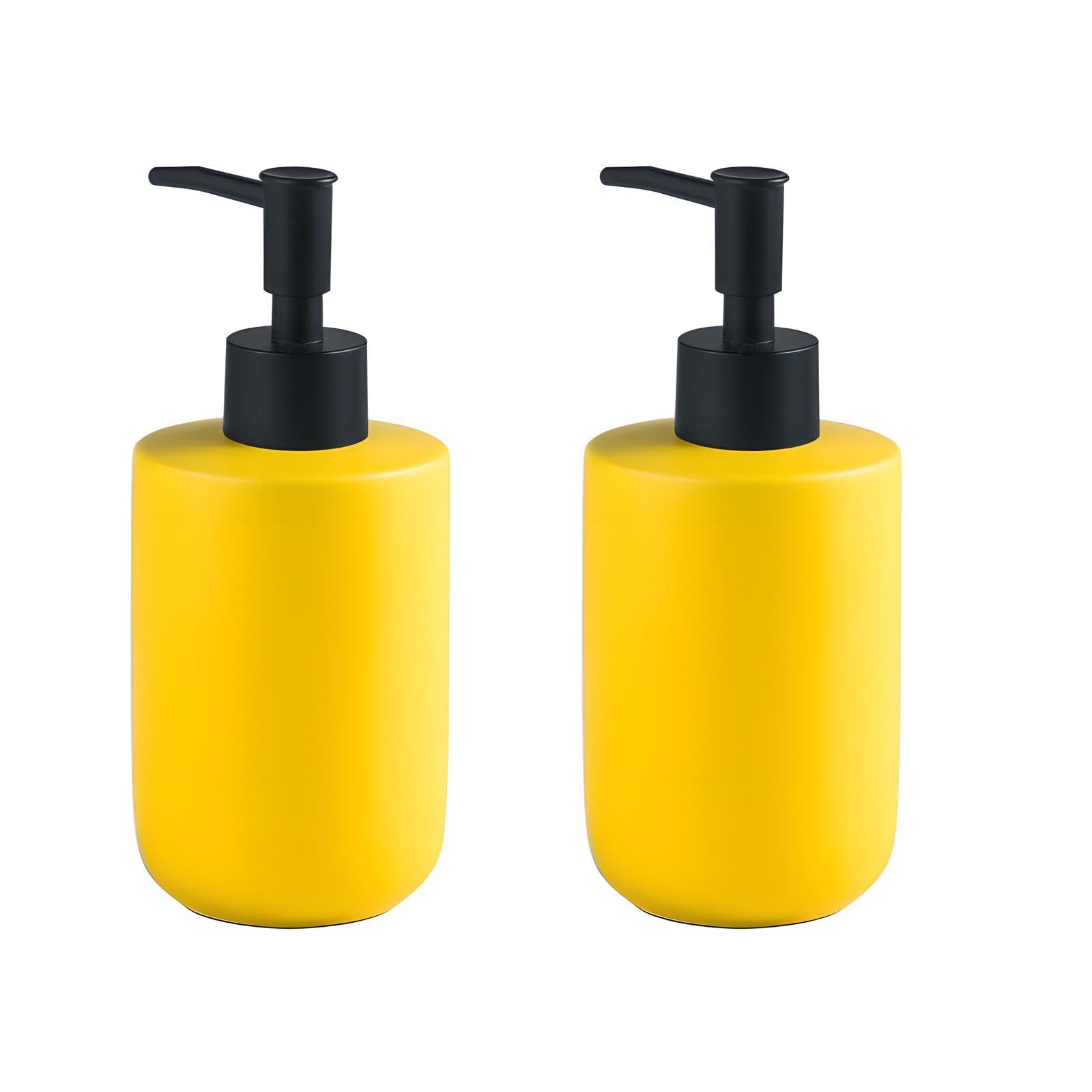 Distributeur de savon de salle de bain design jaune mat lot de deux flacons en céramique moderne
