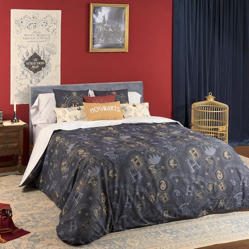 BELUM | Funda Nórdica Harry Potter Gold Con Botones | 100% Algodón | Cama de 90 (155x220 cm.)