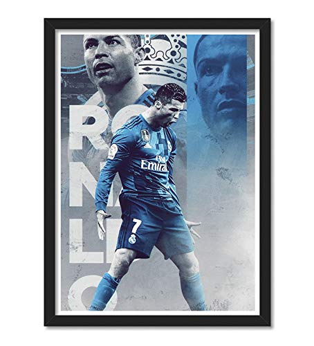 Ronaldo Poster For Room & Office (13 Inch X 19 Inch, Rolled) (Framed Poster Ronaldo Blue) Footballers Frame Posters, Football Players Photo frames for wall decor, bedroom, livingroom, dining hall, Sports room, boys & men rooms decoration