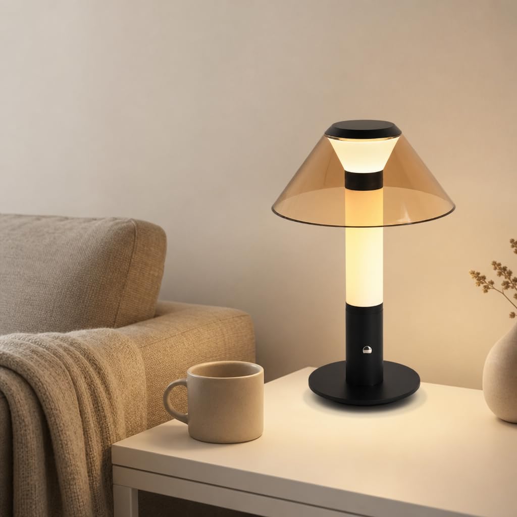 Tischlampe 1800mAh Batterie ohne Kabel LED Modern Dimmbar (Schwarz) | Akku Tischleuchte Touch USB Aufladbar Nachttischlampe 3 Farbtemperatur für Schlafzimmer Esstisch Camping Metall+Acryl