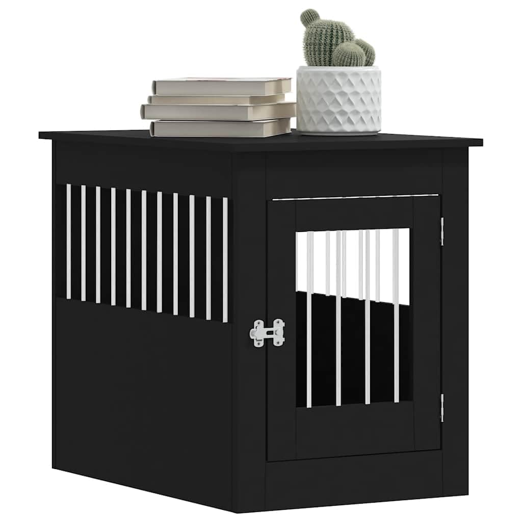 Hundekäfig Möbelstil, 55x80x68 cm Hundehaus Beistelltisch aus Holzwerkstoff und Stahl, abschließbare Hundebox für Wohnzimmer