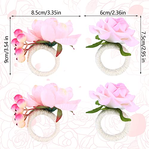 Obangong 12 Pcs Artificial Flower Napkin Rings Floral Napkin Rings Peony Napkin Holder Buckles Farmhouse Crafts For Wedding Valentine's Banquet Mother's Day Home Table Decorations #TOP2