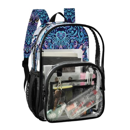 Clear Backpack for Women Boys Backpacks for Girls Plastic See through Bookbag Cool Owl Print2
