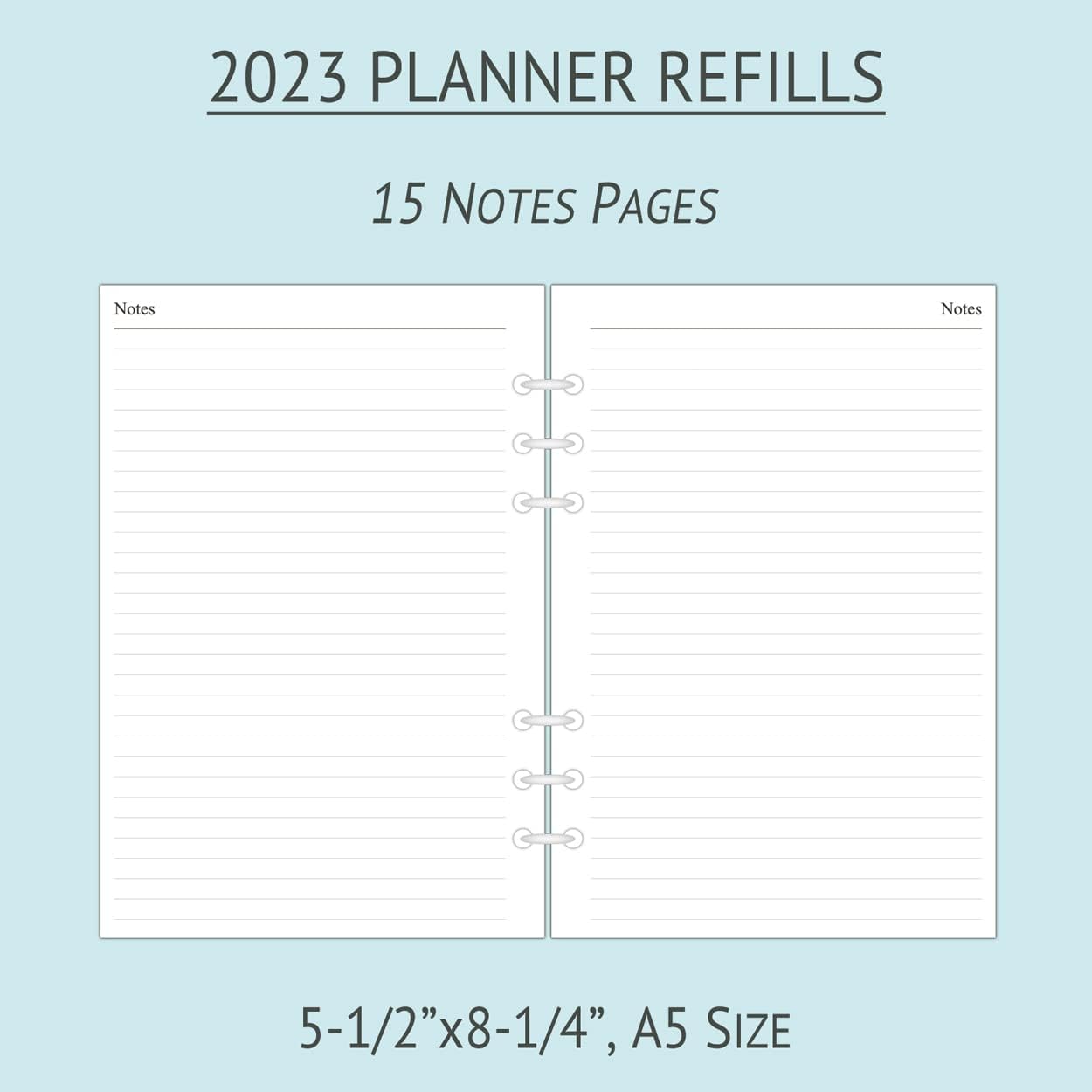 2023 Weekly & Monthly Planner Refill for A5 Ring Binder, 5-1/2" x 8-1/4", from January 2023 to December 2023, 6-Hole Punched