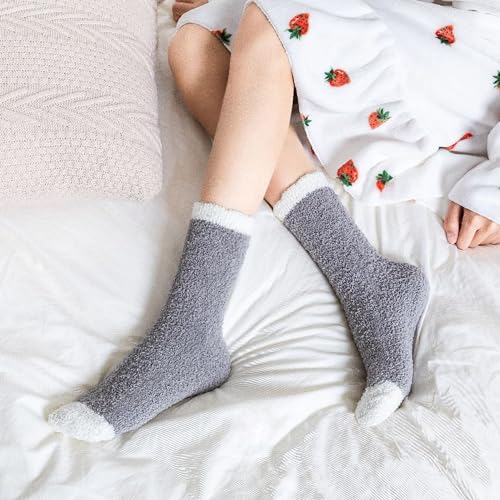 Image of CHOWISH Womens Fuzzy Slipper Socks Super Soft Microfiber Fluffy Cozy Winter Warm Fuzzy Crew Socks