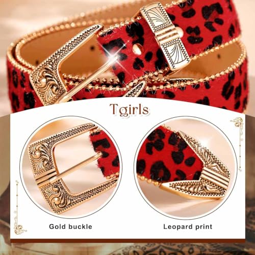 Tgirls Women Leopard Print Belts Western Belt for Jeans Dress Fashion Leather Belt with Gold Buckle3