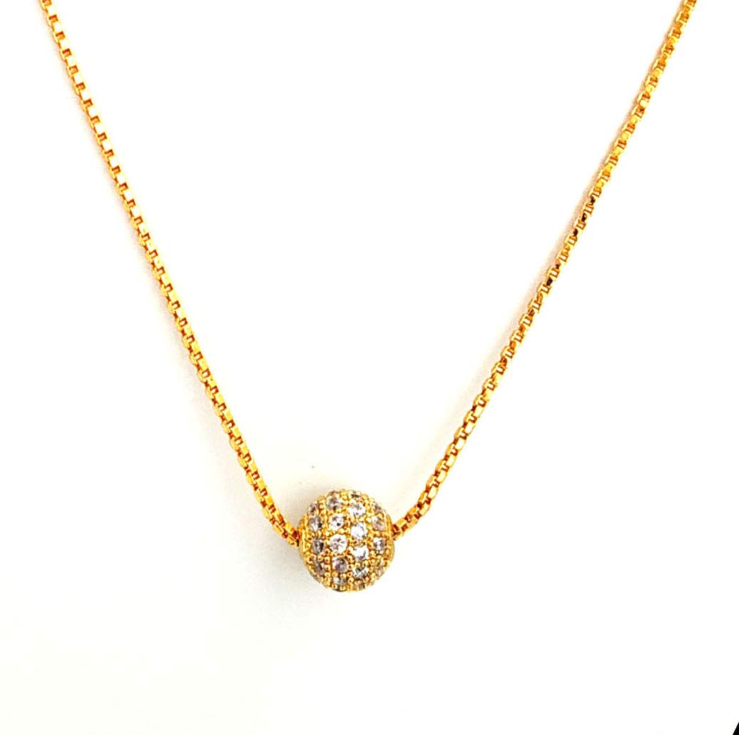 Gold Plated American Diamond Single Ball Pendant with Chain for Women and Girls