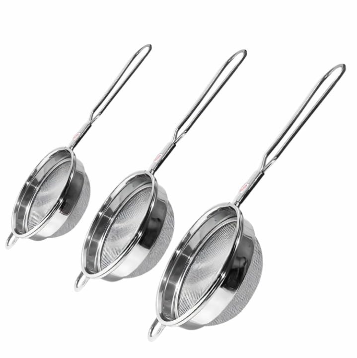 3PC Max Tea Strainer, Coffee Strainer, Chai Channi, Tea Filter, Juice and Oil Strainer Stainless Steel