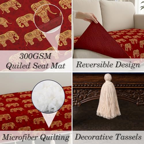 Image of Cloth Fusion Quilted Sofa Cover Seat Mat 2 Seater, Elephant Block | Reversible Jaipuri Print, 120 cm, Seat Cover Only, Decorative Tassel Edging With A Spare, Easy Tuck-In Hold, Not Anti-Slip