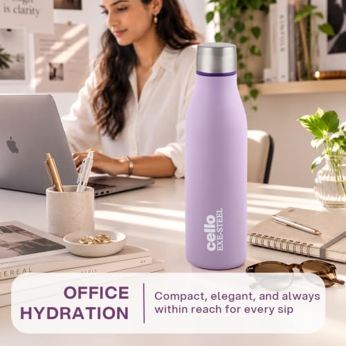 Image of CELLO Gem Stainless Steel Water Bottle for Daily Use 900 ml Violet | Easy to Carry & Clean, Rust Proof Leak Proof Freezer & Fridge Safe Single Wall Steel Water Bottle for School Kids, Travel & Office