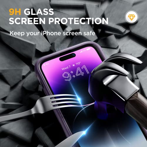 Image of Miracase Magnetic for iPhone 14 Pro Max Case 6.7 inch, (Compatible with MagSafe) Upgrade Full-Body Clear Phone Bumper Case with Built-in 9H Tempered Glass Screen Protector, Magnetic Purple